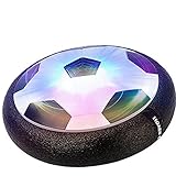 MMOO Air Power Soccer Children Toys Training Football Indoor Outdoor Disk Hover Ball Game with Foam Bumpers and Light Up LED Lights Black
