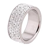 Gorgeous Stainless Steel White 5 Rows Lines Cz Cubic Zirconia Round Crystal Wedding Band Ring ,8mm Width