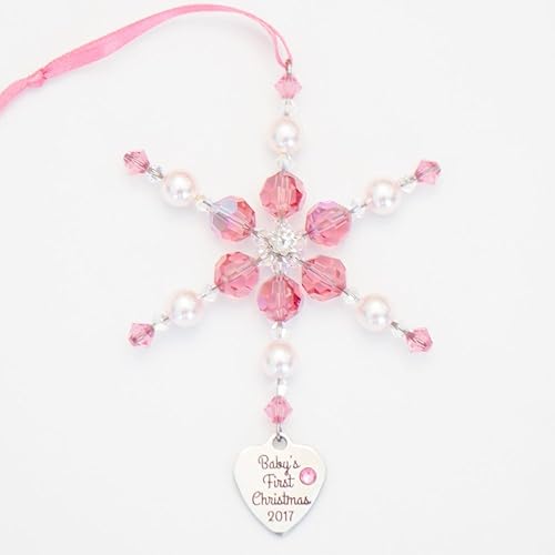 Baby's First Christmas 2017 Pink Snowflake Ornament with Swarovski Crystals