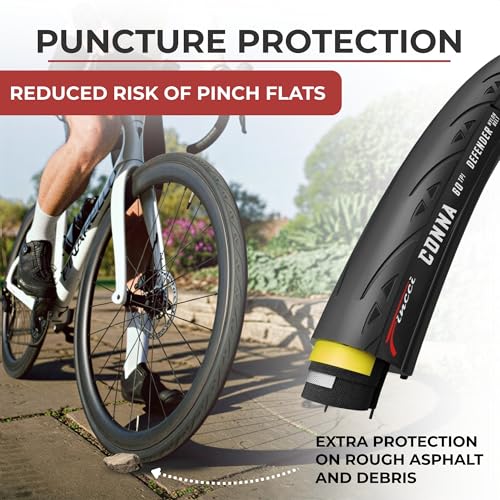 Fincci Corsa Bike Tyres 700x23 (23-622) and 2 Presta Inner Tubes 60mm - 60 TPI Folding Tyres - Weight 250g with 1mm Puncture Protection - Ideal for Road and Rollers - 28 Inches