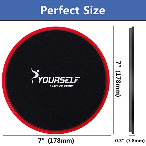 SYOURSELF Set of 2 Core Exercise Sliders Dual Sided Gliding Discs-Trainer Fitness Equipment for Abdominal,Total Body Workouts, Gym,Home,Travel,Mat Carpet,Hard Floors+Fitness Chart+Gift Box (Red)