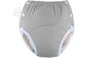 WEEOATAR Unisex Reusable Adult Cloth Diaper,Washable Swim Nappies,Adjustable Incontinence Cloth Diaper with Snaps,Underwear for Seniors,Disability,Postpartum Waist:22.0-35.4in(Grey,M)