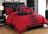 10 Piece Queen / King Black and Red Comforter Set (Queen)