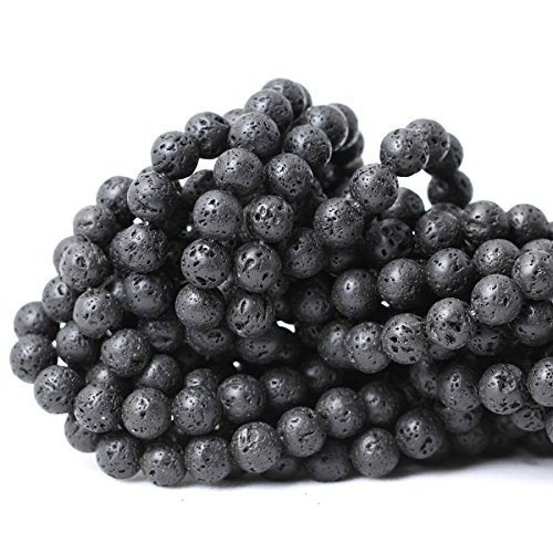 Qiwan 45PCS 8mm Black Lava stone Gemstone Loose Beads Well Polished Round Crystal Energy Stone Healing Power for Jewelry Making Findings Diy Bracelet necklace 1 Strand 15"