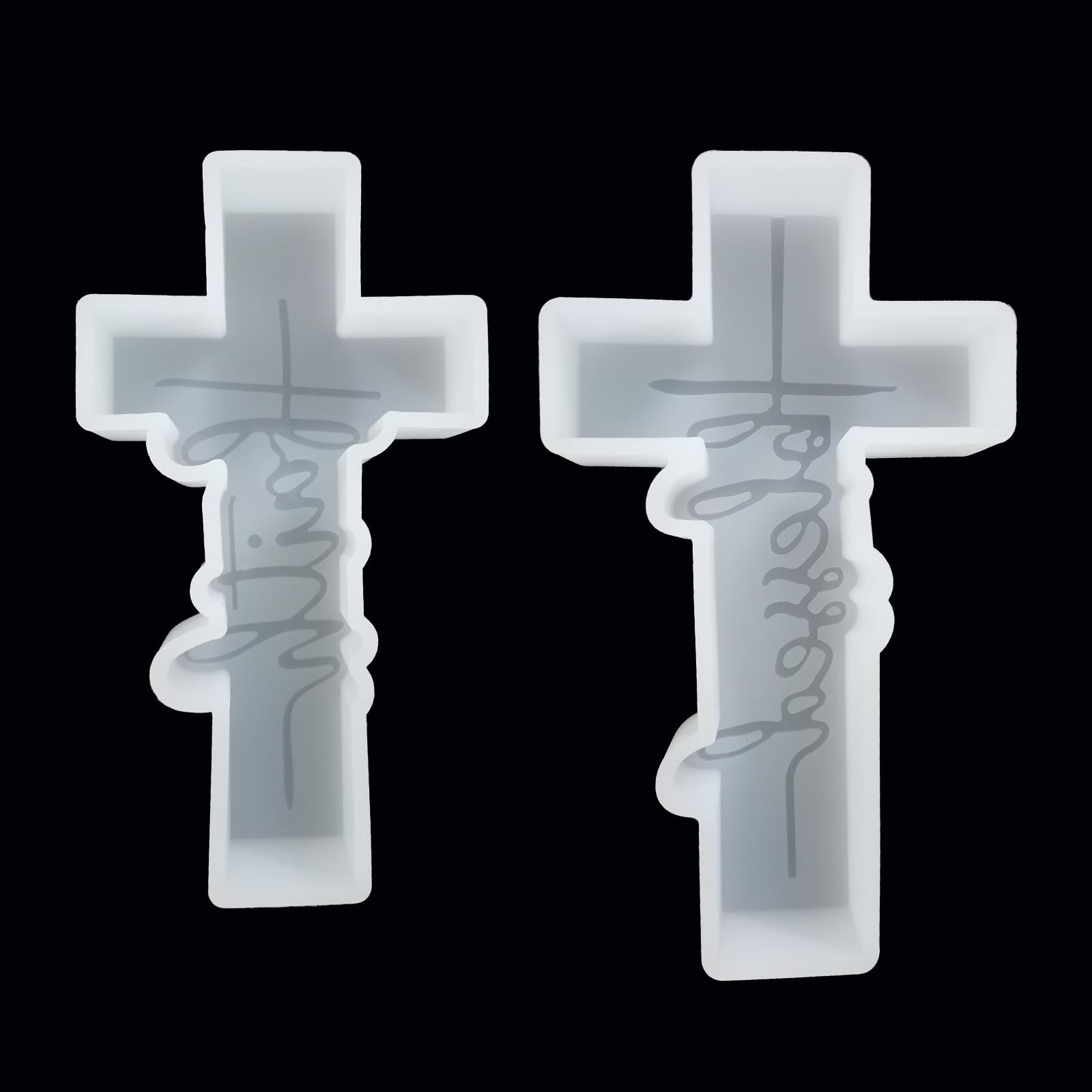 Photo 1 of (More Styles Optional) Fuehbur Faith Cross and Blessed Cross Shape Car-Freshie Silicone Molds Set, Epoxy Resin Pendant Candle Moulds, 2PCS