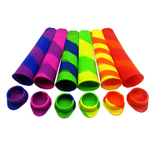 XHSP Self Made Silicone Popsicle Ice Pop Molds With lids attached, Ice Cream Maker Popsicle Molds Tool Ice Lolly & Ice Cream Moulds Jelly Moulds (6, Mixture color-lid divided)