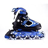 MammyGol Adjustable Inline Skates for Boys Girls Kids Youth with Light up Wheels, Blue Beginner Blades Roller Skates for Boys Size 1 2 3 4 Ages 6-12