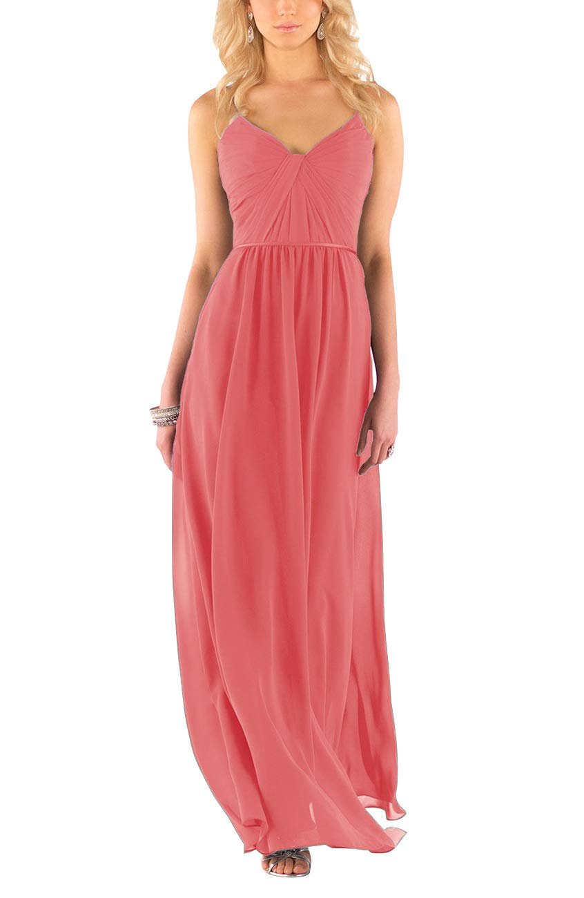 NewFex Spaghetti Strap Bridesmaid Dresses Long V Neck Chiffon Women's
