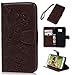 Badalink Galaxy S6 Case,Samsung Galaxy S6 Case - Wallet Flip Stand Case Embossed Plants PU Leather Case Shockproof Soft TPU Inner Bumper Slim Protective Card Slots Wrist Strap Cover Brown