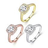 Naivo Gold Plated Crystal Stone Halo Setting Pave Band Engagement Ring Women's (1.90 carats)