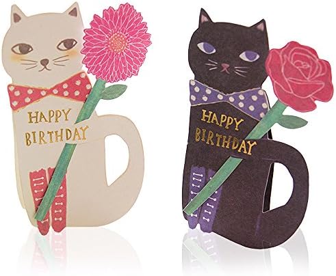 Moin メッセージ お誕生日 バースデー グリーティング カード 花を届ける 好評受付中 封筒 黒猫 セット 猫 白猫