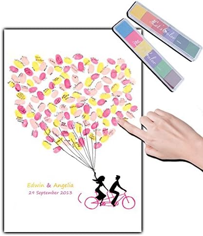 Fingerprint Signature Guest Book, Wedding Fingerprint Tree Canvas Painting, DIY Baby Shower Party Supplies with 2 set Inkpad