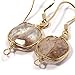 Genuine Natural Gemstone Wire Wrap Dangle Drop Earrings Gold Plated 925 Sterling Silver Hook/Brown Rutile Quartz Square