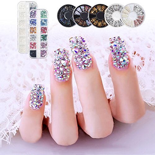 Biutee 3D Nail Art Rhinestones Set Nail Rhinestones 2Boxes +5 Wheels 1pcs Pick Up Pencil 1pcsTweezer Colored Rhinestones Sliver And Black Rhinestones Irregular 3D Decoration Rhinestones - Thumbnail 6