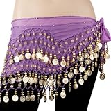 BELLYLADY Chiffon Dangling Gold Coins Belly Dance Hip Scarf, Vogue Style PURPLE1