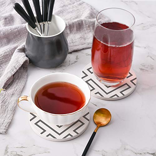 Absorbent Stone Coasters with Metal Holder-set of 6-4" x 4" -1/4" Thick，Absorbent，Heat-Resistant - Round Edges Best for Drinks in Office Home or Cottage - Thumbnail 6