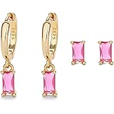 Gold Hoop Earrings With Green Drop, Huggie Hoops For Women & Men - 14K Gold, Hypoallergenic - 2PCS