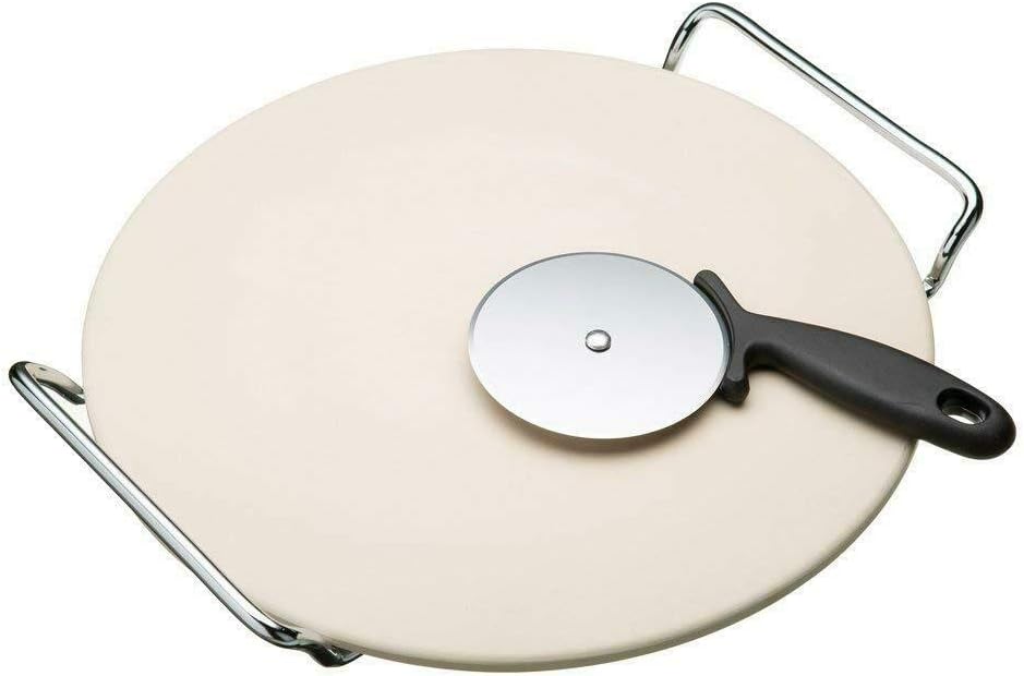 Kitchen Craft Ceramic Stone 13" 33cm Pizza Stone with Rack & Pizza Cutter Pizza