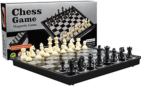AUKO Magnetic Chess Set, Chess and Checkers Board Game Travel Backgammon Set Folding Portable 4.92x4.92x1.56inch for Adults Kids Families Game