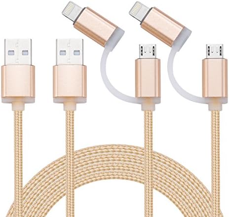 GOPROOF [2pack] 2IN1 6FT Lightning to USB Cable With Micro USB Connector Nylon Braided Cable Compatible with iPhone/iPad Devices,Samsung,HTC,and More(gold)
