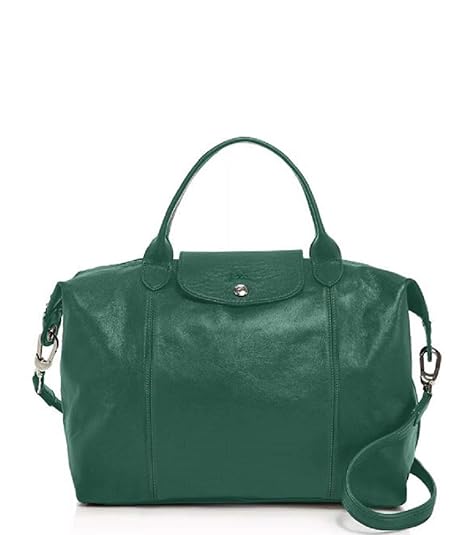 Longchamp Womens Le Pliage Cuir Green Leather Top Handle