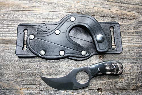 Skinning Knife With Genuine Leather Sheath - Skinner Combo - Quickdraw Holster - Concealed Carry - Finger Hole Fixed Blade 3" - Thumbnail 4
