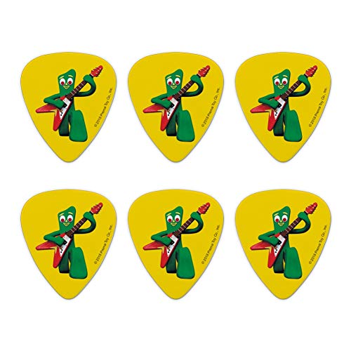 Gumby Playing Guitar Rock and Roll Novelty Guitar Picks Medium Gauge - Set of 6