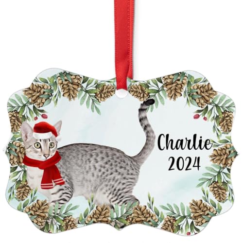 Grey Egyptian Mau Cat Christmas Ornament 2024