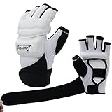 Xinluying Punch Bag Boxing Martial Arts MMA Sparring Grappling Muay Thai Taekwondo Training PU Leather Wrist Wraps Gloves White XS