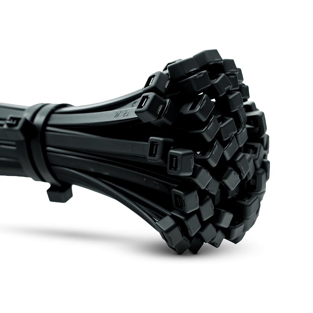 ERKO Cable Ties Black 300 x 4,8 mm 100 Pieces, Chemical Resistant, 51lbs Tensile Strength, Professional Zip Tie Wraps