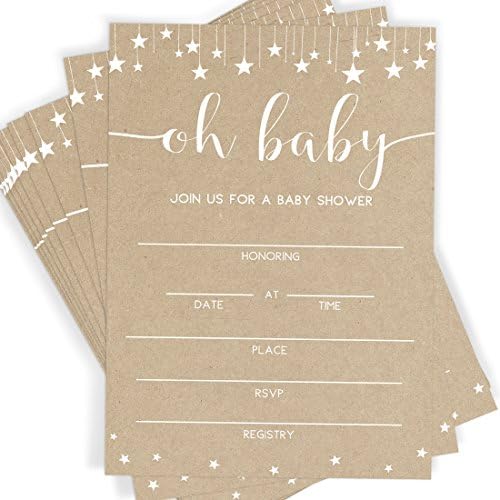 Kraft Baby Shower Invitations, 25 Invitations and Envelopes, Rustic Baby Shower, Sprinkle and Bash Invites