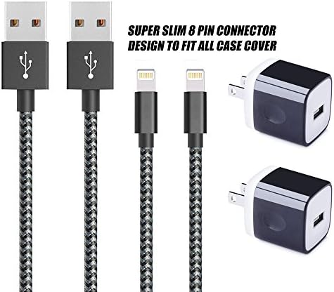 iPowerdirect 2 Pack Wall Adapter Charger 2X 3.3ft 8 Pin Charger Cable For iPhone X iPhone 8 8 Plus 7 7Plus 6 6S Plus 5S 5C 5 iPod Touch 5th Nano 7 (BLACK)