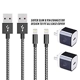 iPowerdirect 2 Pack Wall Adapter Charger 2X 3.3ft 8 Pin USB Nylon Braided Charger Cable For iPhone X iPhone 8 8 Plus 7 7Plus 6 6S Plus 5S 5C 5 iPod Touch 5th Nano 7 (Black Grey)