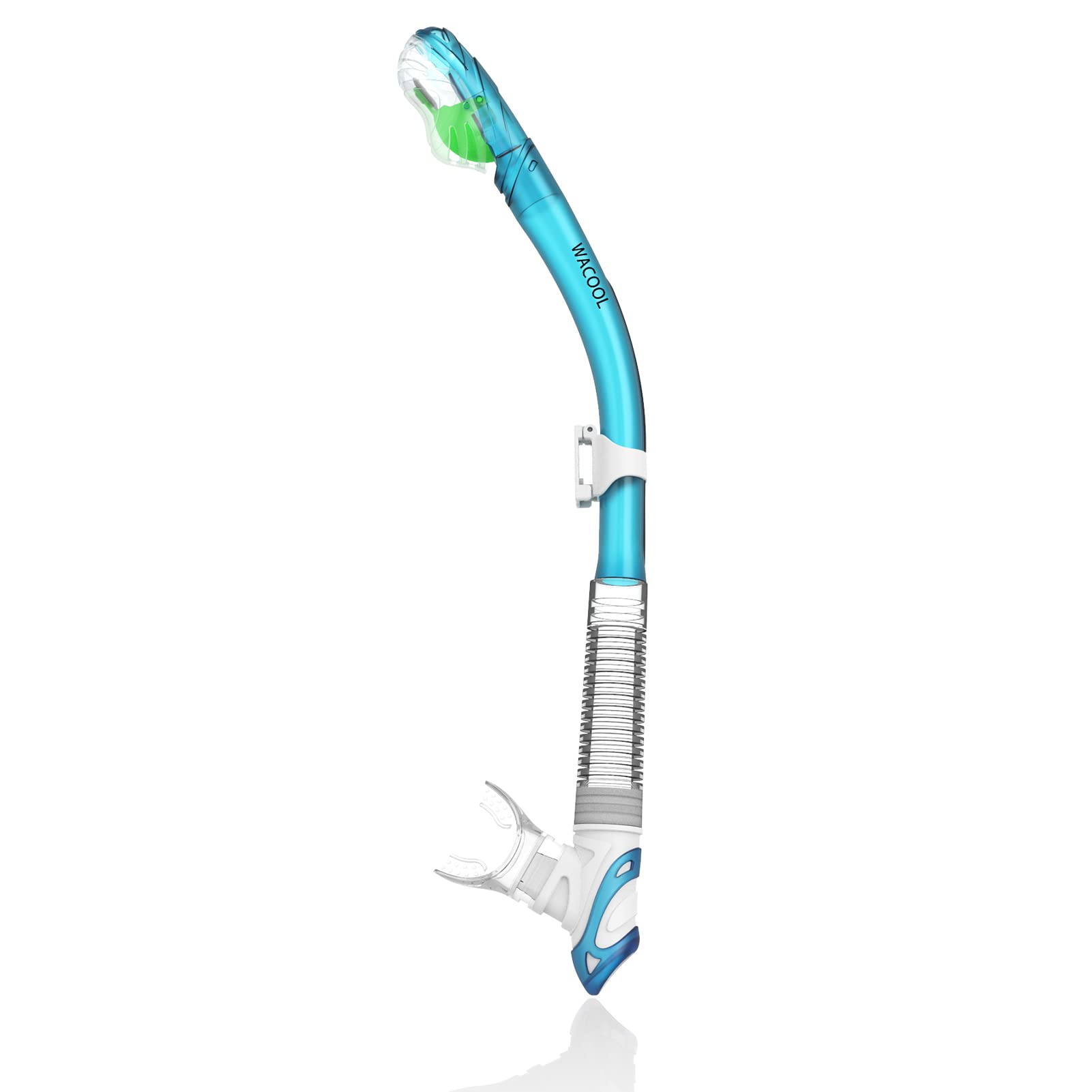 Photo 1 of WACOOL Dry Top Snorkel Tube Comfortable Mouthpiece One-Way Purge Valve for Pool Open Water Scuba Lap Swimming Swimmer Training Diving Snorkeling (Lake Blue)