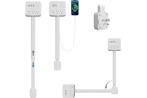 Tshiwort Electrical Outlet Extender Stick with 180° Rotating Plug, 3 AC Outlets & 4 USB Ports Expandable Wall Socket, Power O