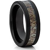 OVIEDO JEWELRY Deer Antler Wedding Ring,Black Tungsten Ring,Tungsten Carbide,Engagement,Anniverasty,Men's,Women's,Flat Shape,Comfort Fit,8mm