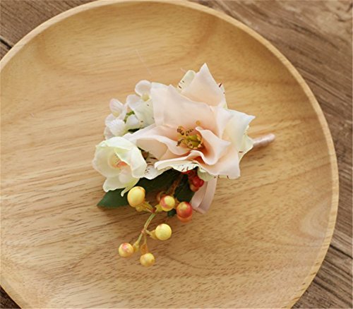 S-ssoy Boutonniere Romantic Flower Bridegroom Groom Men's Brooch Boutonniere Groomsmen Best Man Boutineer Corsage with Pin for Wedding Prom Homecoming Party Champagne Pack of 1