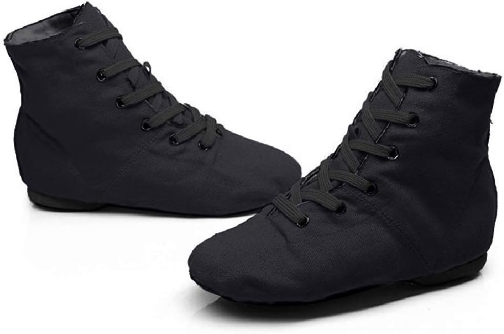 Dance Shoes Lace up Jazz Danceing Boot Shoes for Canvas Shoes for Unisex Childrens, Black, 6.5 Big Kid