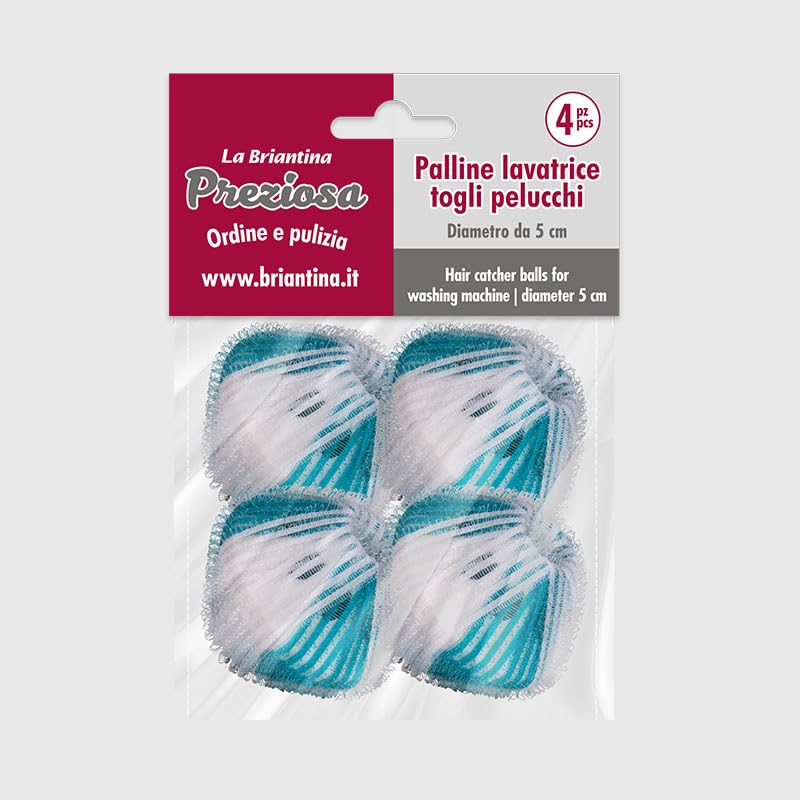 La Briantina - Set of 4 Velcro Fur Balls for Washing Machine - Removes Animal Hair and Furs - Ø 5 cm, Clean Laundry without Residues