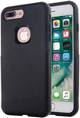 iPhone 7 Plus iPhone 8 Plus 5.5 inch Case, Yadik Compact Durable Shockproof Dual Layers Hybrid TPU PC Case with Tempered Screen Protector for iPhone 7 Plus (Black)