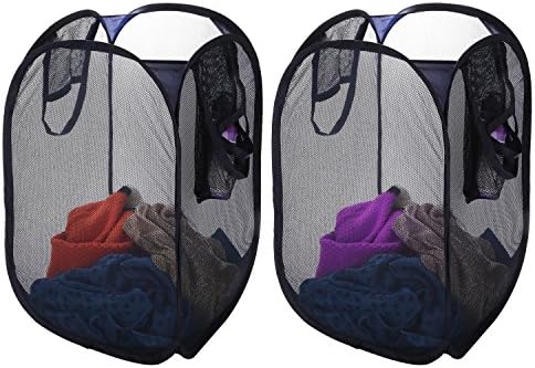 Jusney Pop-Up Foldable Mesh Laundry Hamper Rectangle, with Side Pocket and Handles (2 sets)
