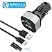 Quick Charge 3.0 Car Charger [QC 3.0] Fast Charger - LOVPHONE 2-Port / Dual USB Car Charger Adapter [QC 2.0 Compatible] Black Set with Micro USB Cable and Type-C adapter