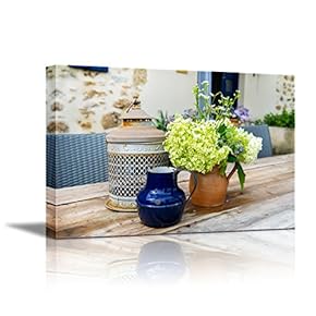 French Still Life Outdoor with Flowers on The Garden Table