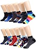 Marino Avenue Mens Low Cut Colorful Dress Socks - Funky Athletic Ankle Socks - Style 3 - 12 Pack - Size 10-13