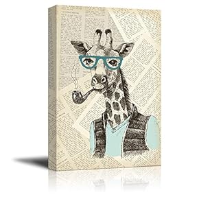 Creative Animal Figure on Vintage Paper Mr Giraffe with a Smoking Pipe Gallery 12x18 inches