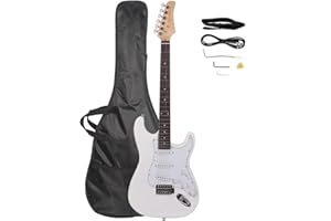 GUANGSHUOHUI 39 Inch Rosewood Fingerboard Electric Guitar,Electric Guitar Beginner Kit Solid Body Full Size Pick Up for Starter, with Bag, Picks, Capo, Strap, Cord,Allen Wrench, Tremolo Arm (White)