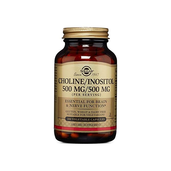 Solgar Choline/Inositol 500 mg/500 mg, 100 Vegetable Capsules - Pack of 2 - Energy Metabolism, Liver Health, Brain…