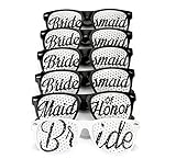 [6 PACK] Bachelorette Party Wedding Sunglasses Set for Bridal Party - Bridal Party Glasses Favors - Fun Photo Props Novelty Ideas (Black)