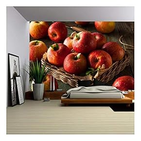 Raw Red Fuji Apples in a Basket - Removable Wall Mural | Self-Adhesive Large Wallpaper - 66x96 inches