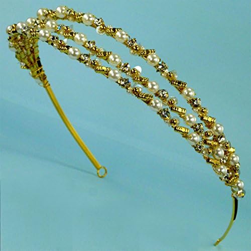 Elegant Wedding Bridal Tiara Headband of Triple Bands of Hand-Wired Austrian Rhinestones, Sequins, Pearls, and Seed Beads for Wedding, Prom, Quinceañera or Other Special Events #82D70ig